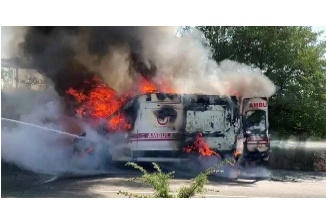 Antalya’ya desteğe giden Yalova 112 ambulansı ateş aldı